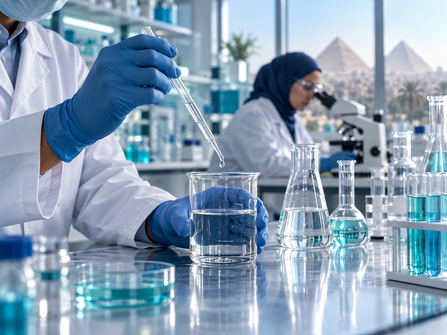 صورة توضيحية للعمل داخل معمل الكيمياء